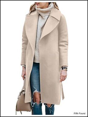Wool Blend Long Peacoat with Belt Notched Lapel Winter Coat